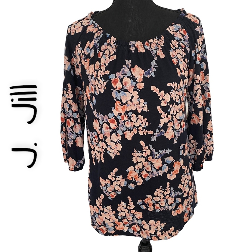 J.JILL Navy w/ Floral Blouse, Size Small